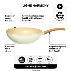 Wok aluminium forgé beige, 28cm