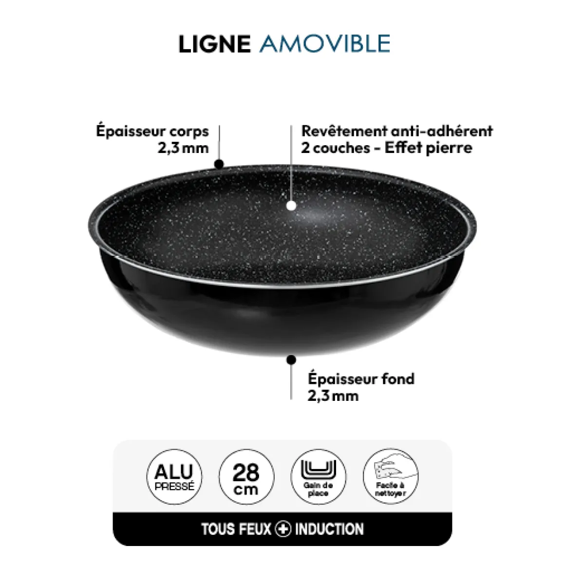Wok aluminium pressé, 28 cm